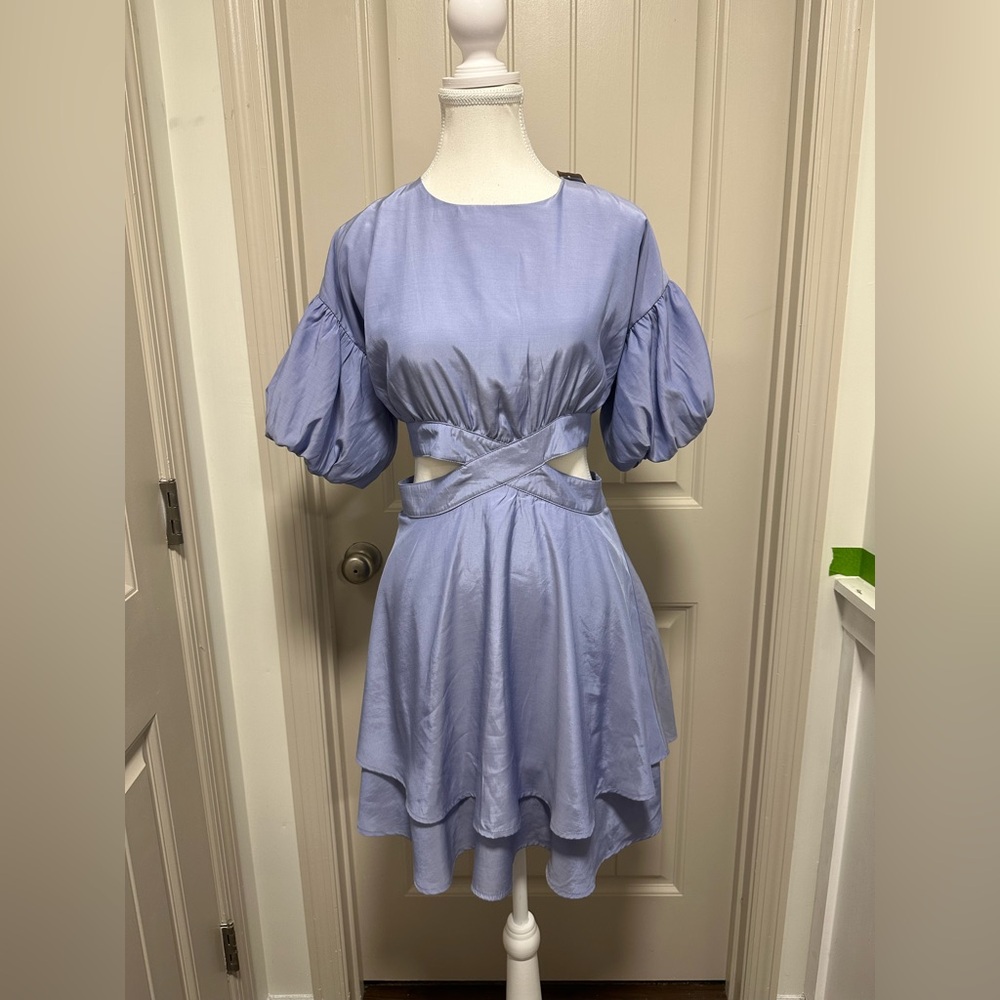 Vestique Light Purple Puff Sleeve Mini Dress